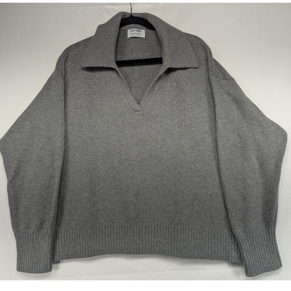 Old Navy Gray Collared Pullover Sweater Oversized… - image 1